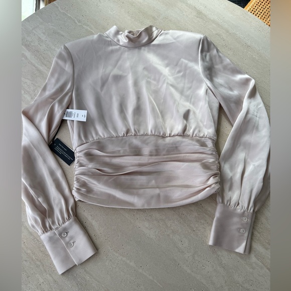 Aritzia Tops - Aritzia Blush Satin Rosalia Mock Neck Blouse NWT small